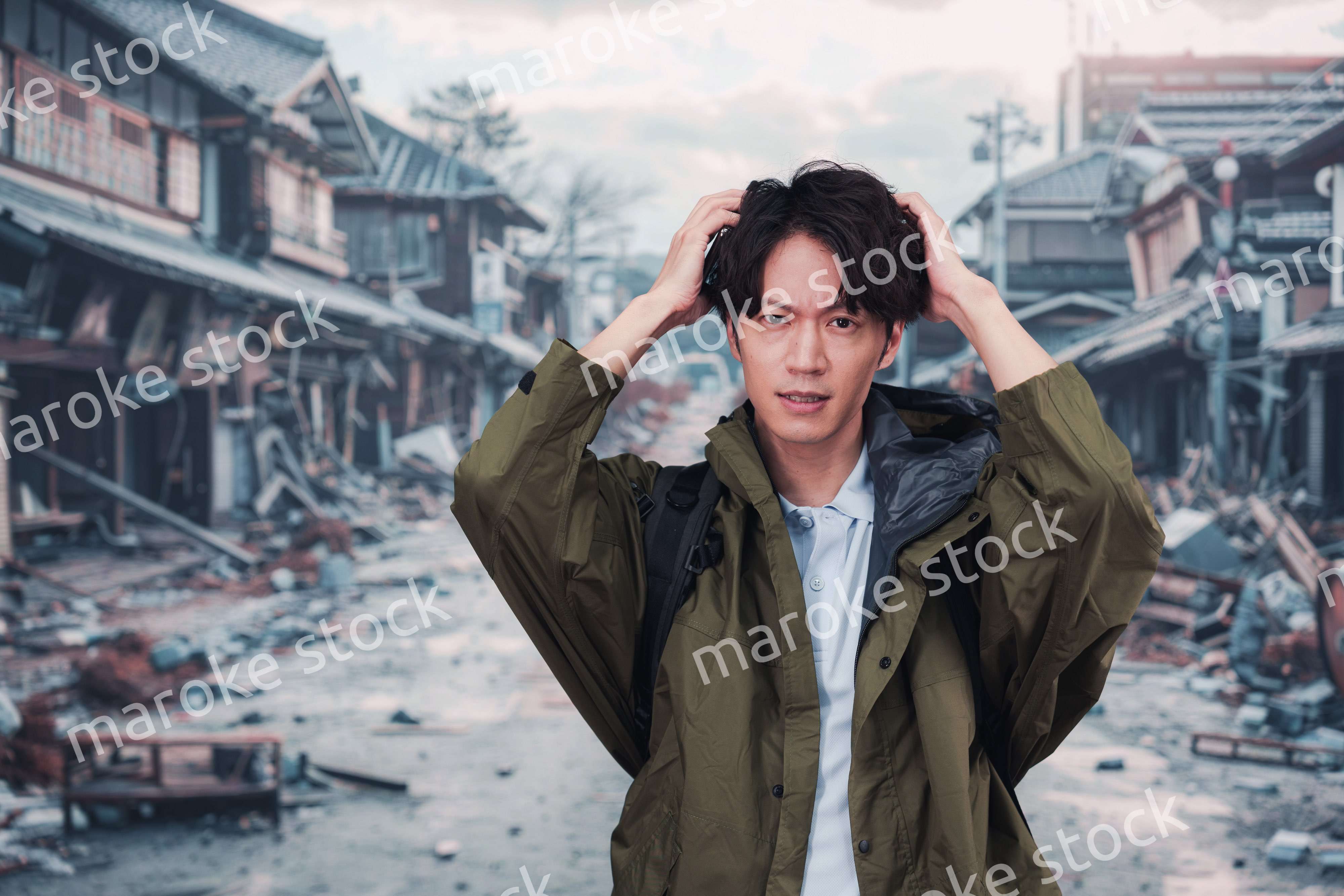 地震で被災した男性