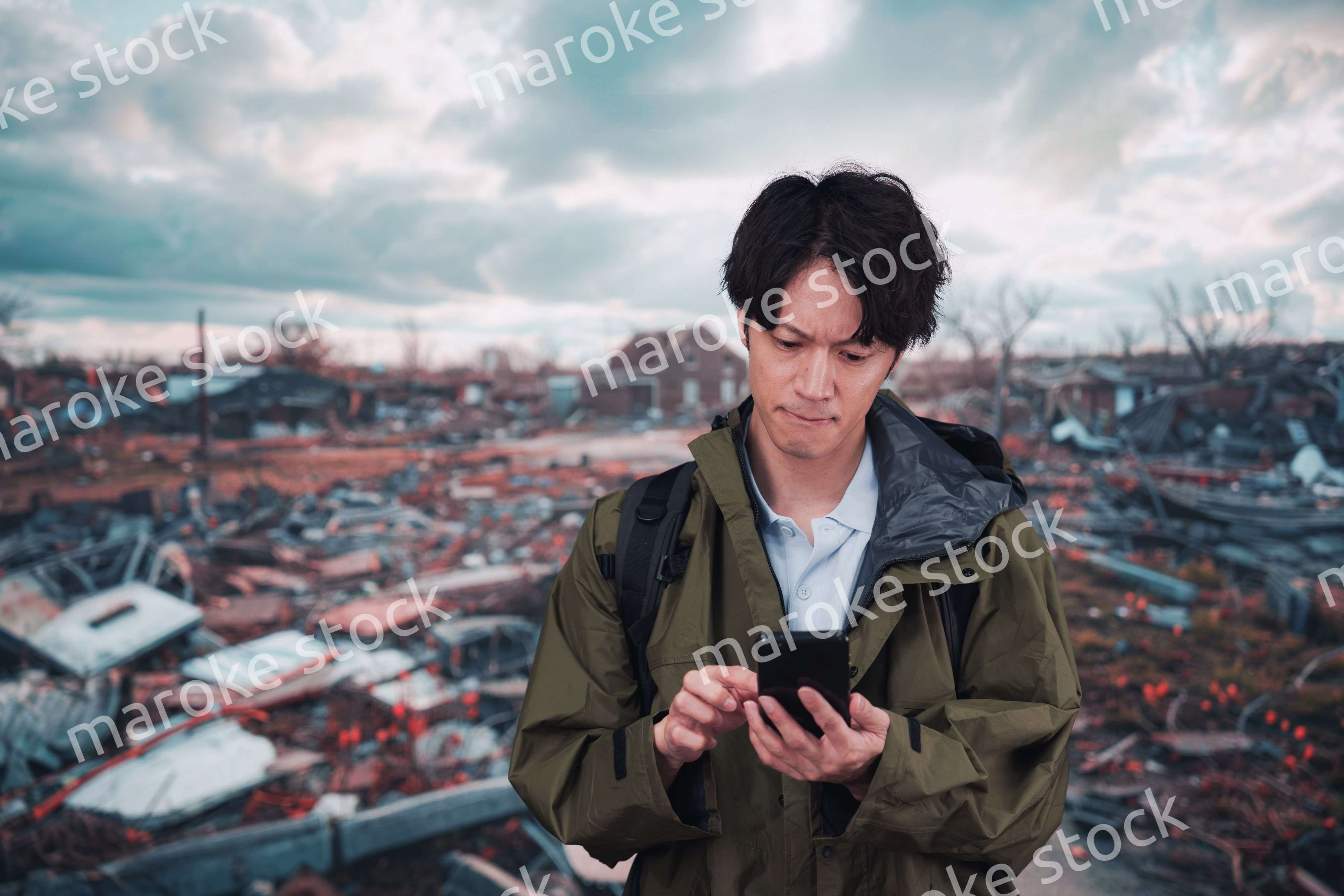 地震で被災した男性