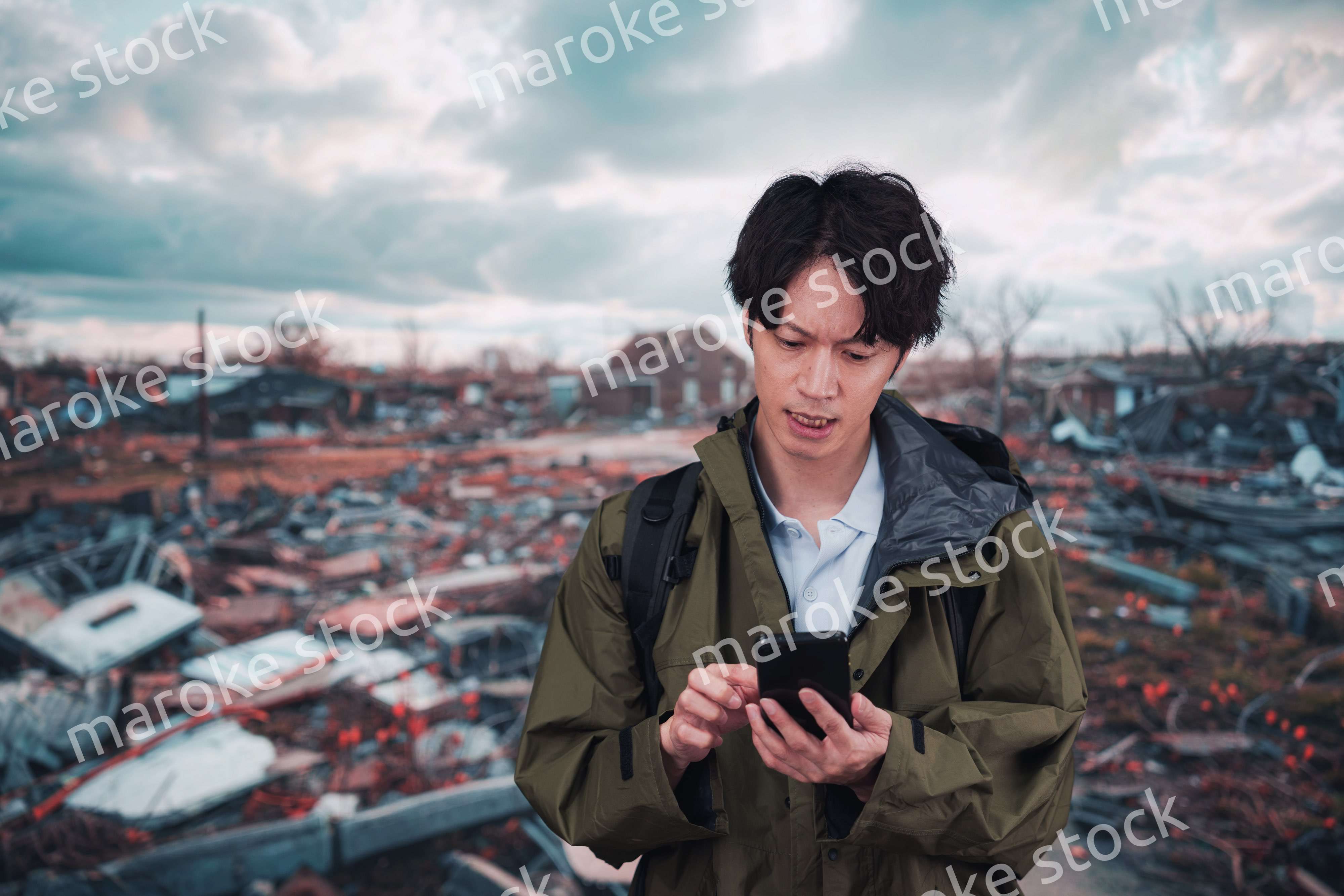 地震で被災した男性