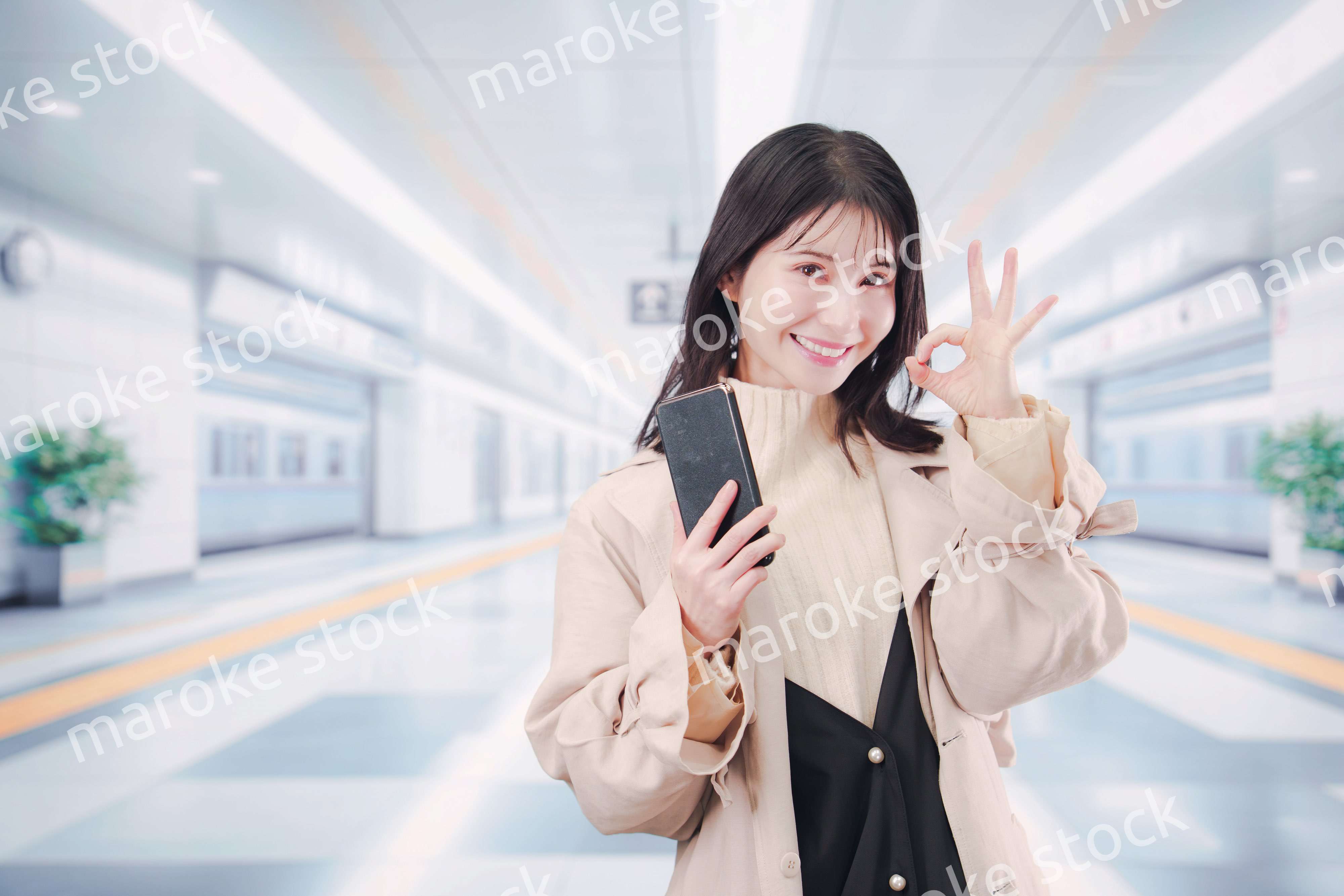 地下鉄でお出かけをする若い女性