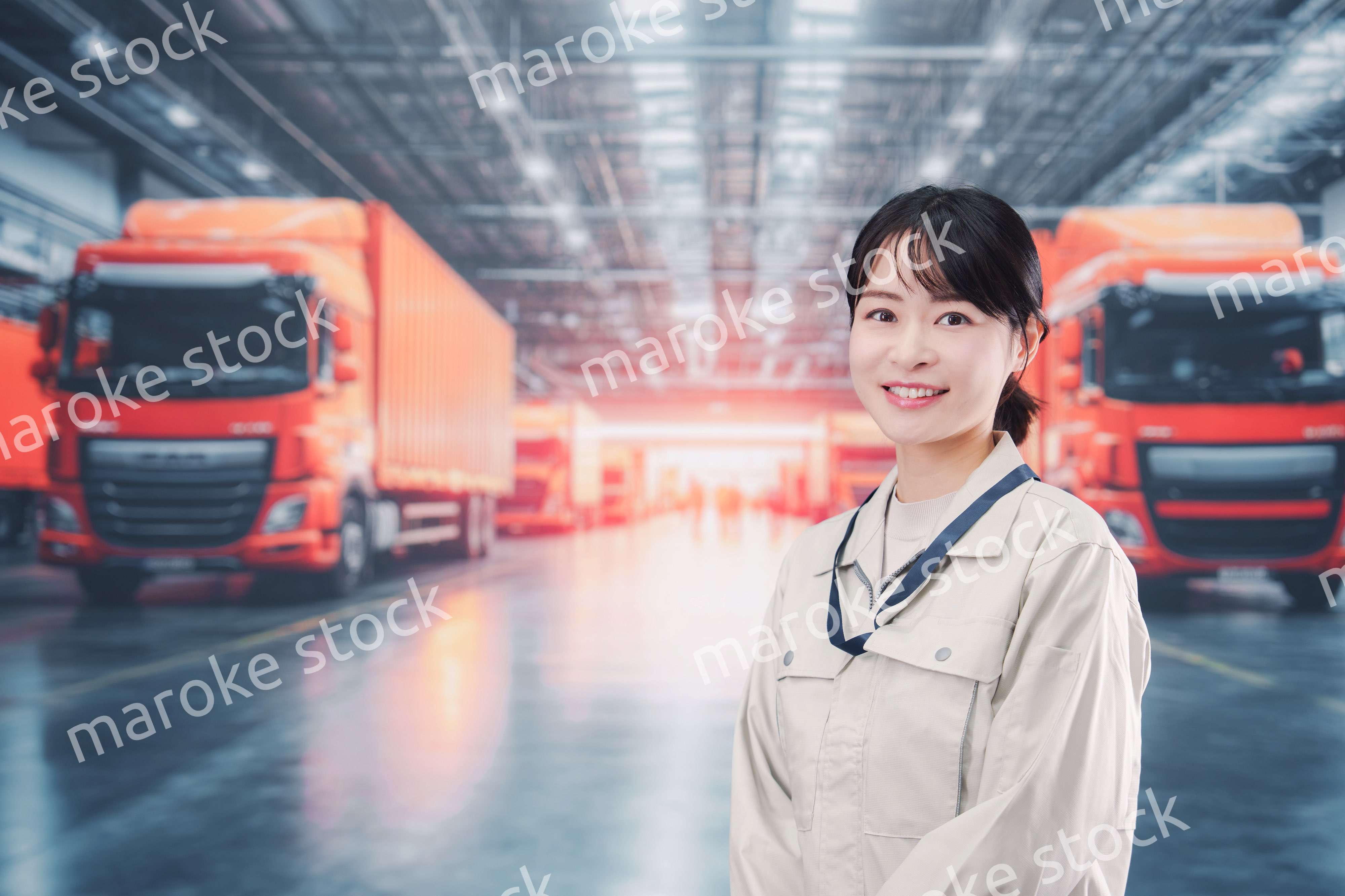 物流業界でトラック運転士をする若い女性