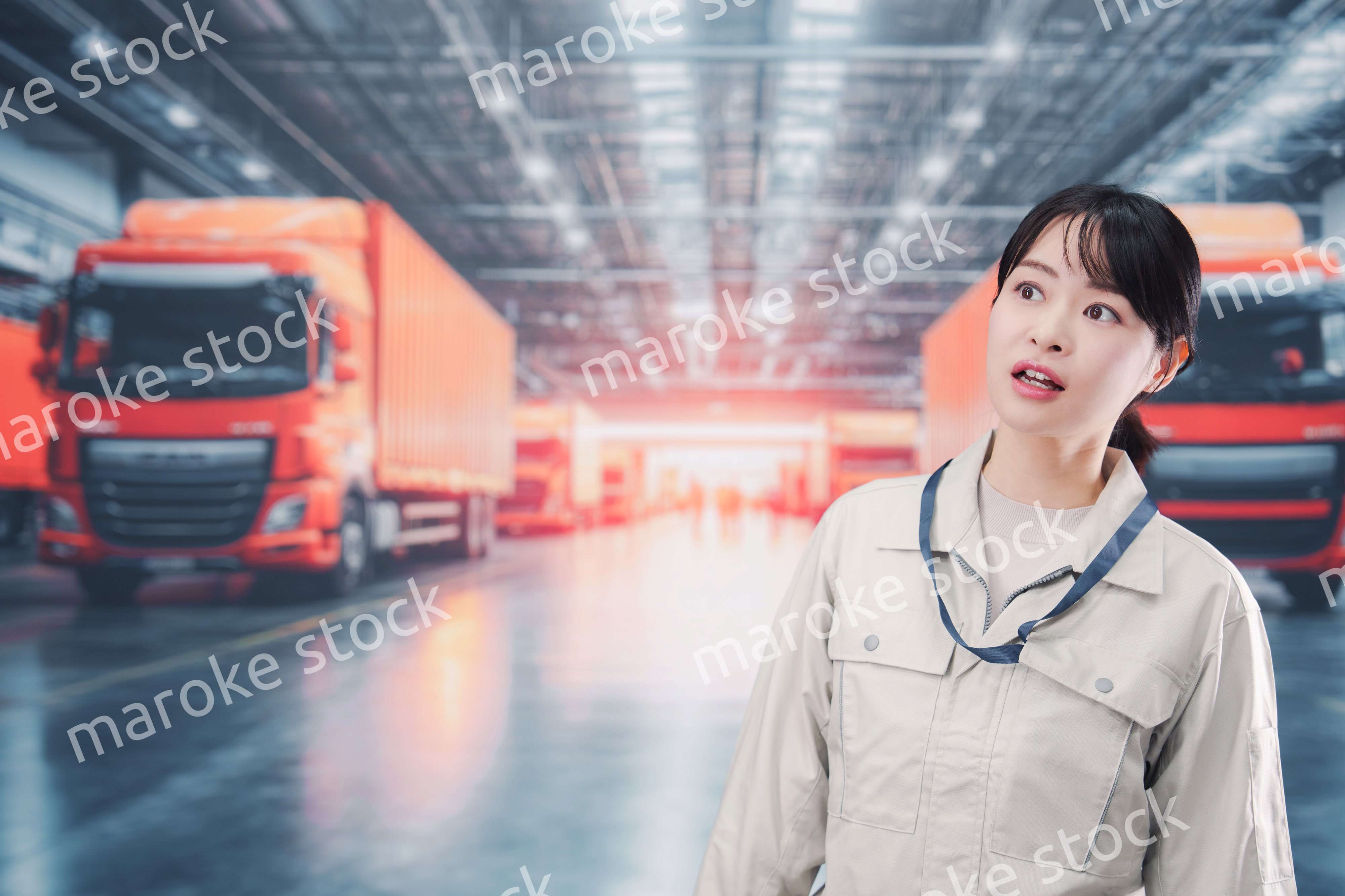 物流業界でトラック運転士をする若い女性