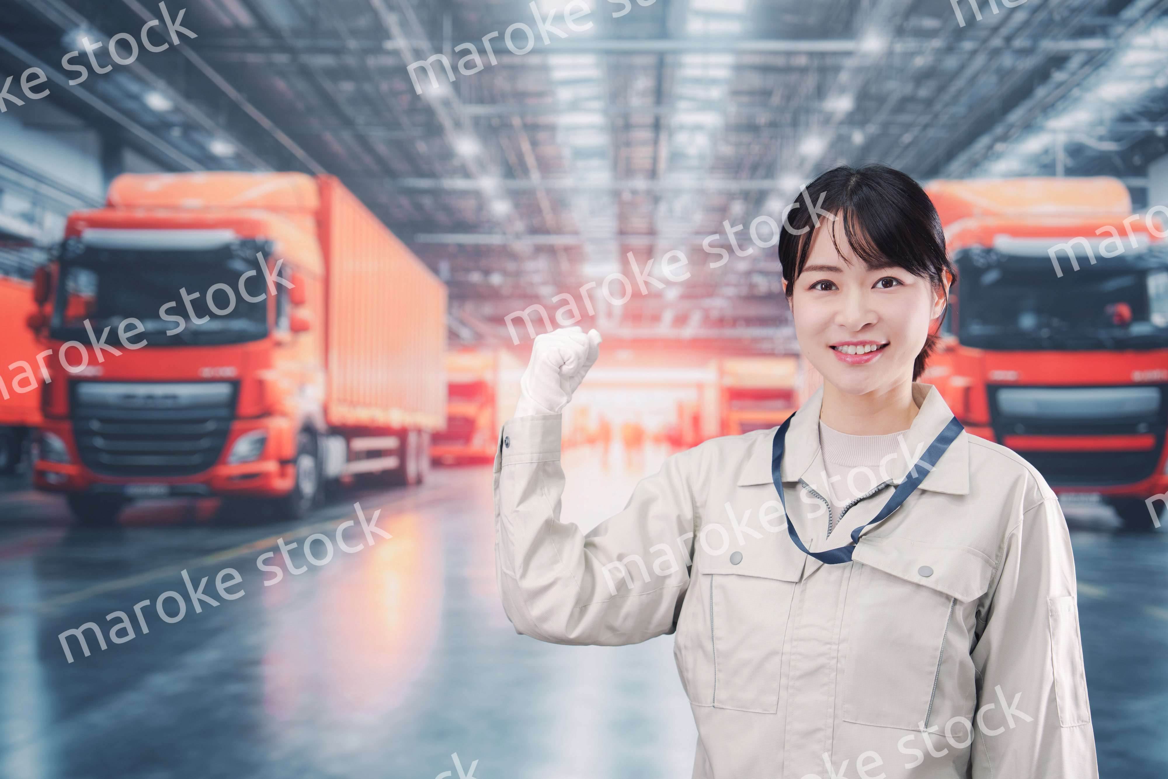 物流業界でトラック運転士をする若い女性