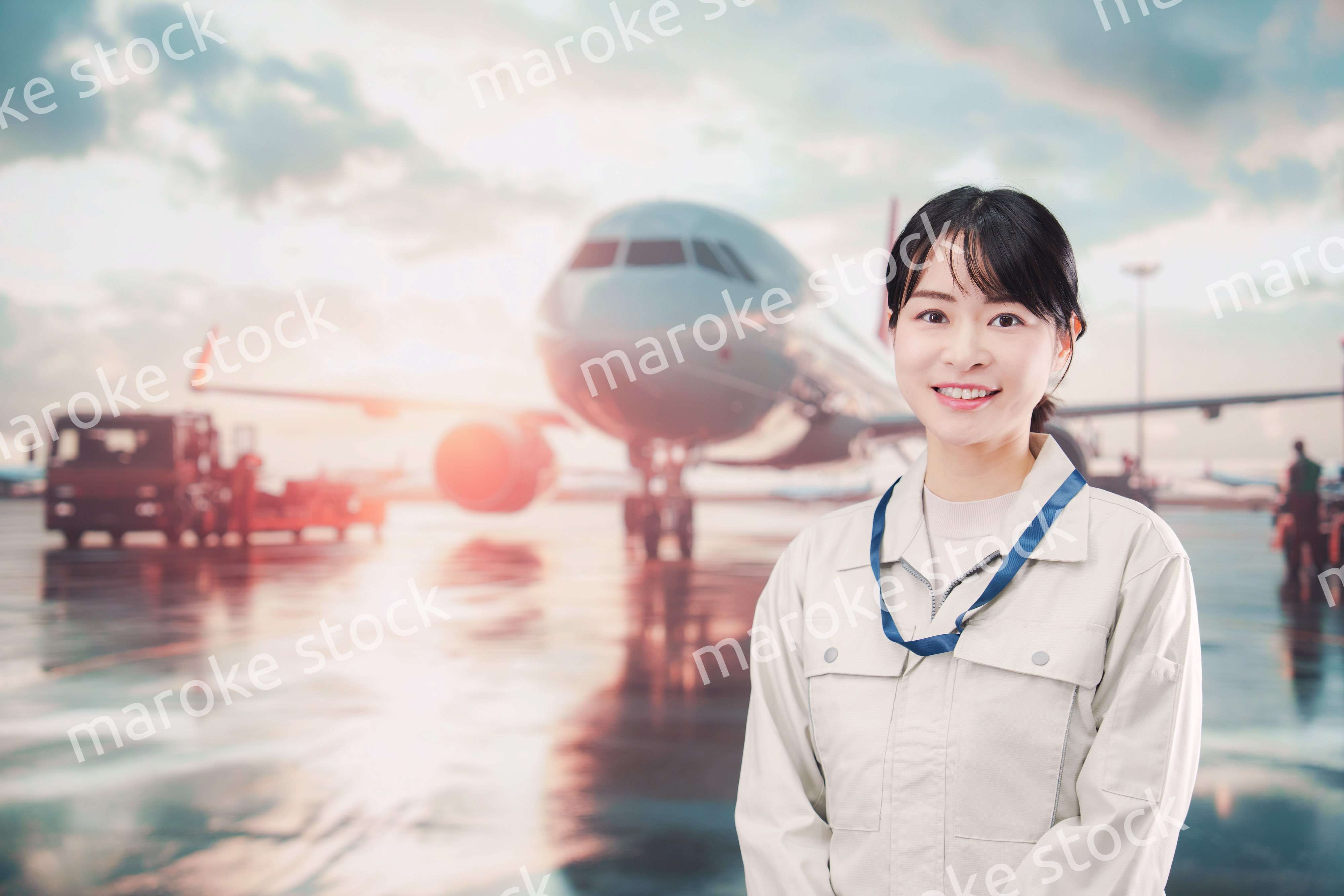 空港で働く作業着姿のエンジニアの女性