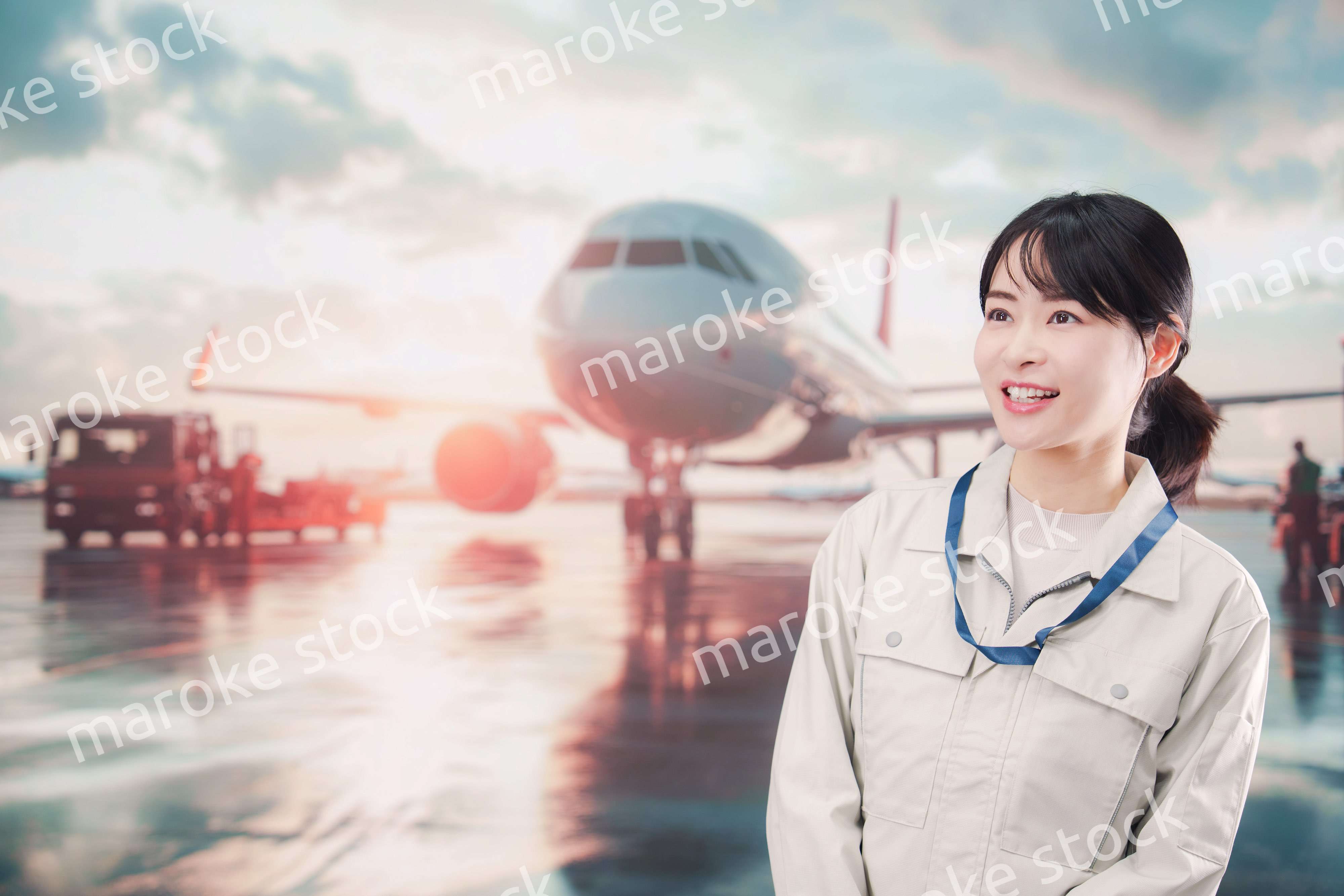 空港で働く作業着姿のエンジニアの女性