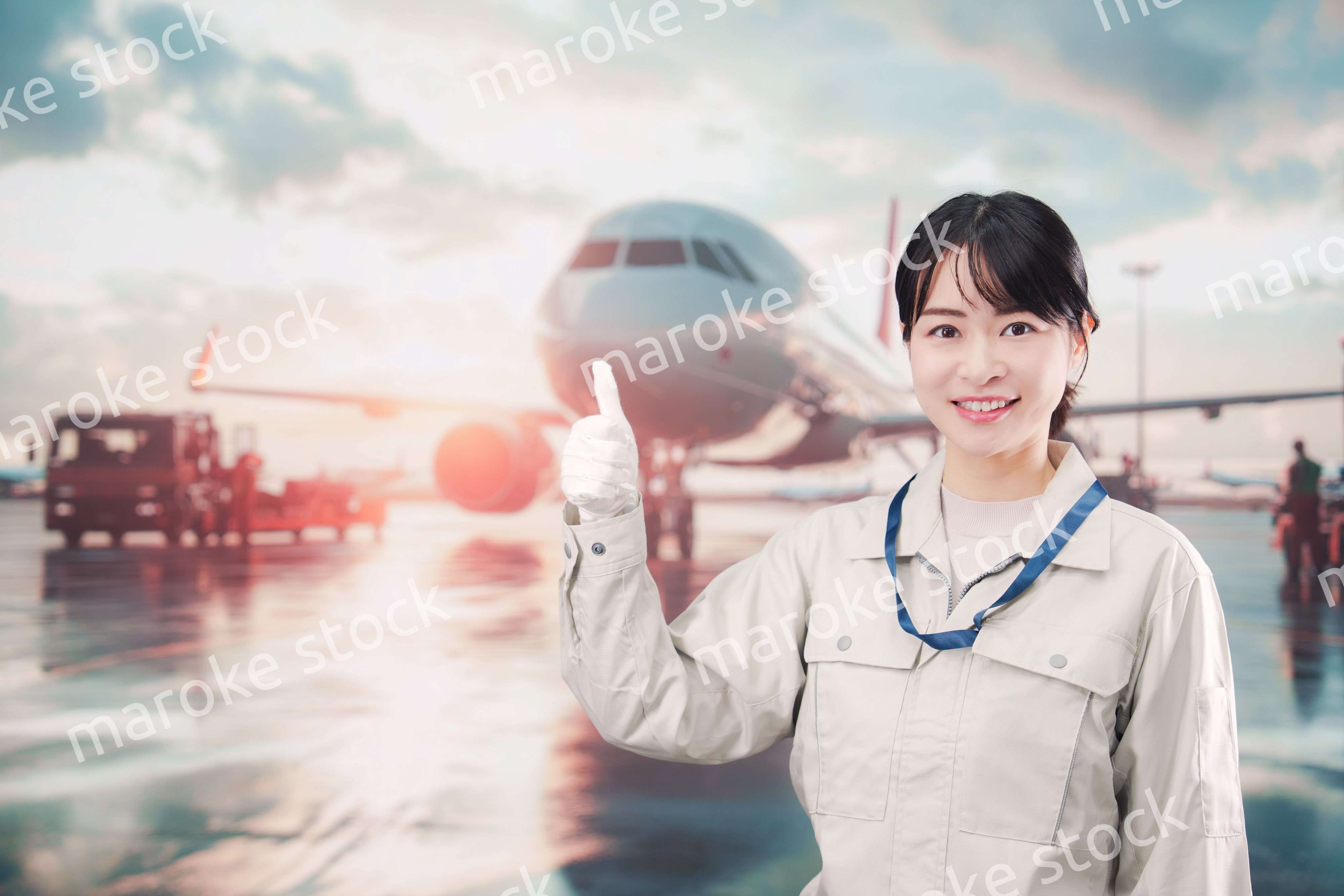 空港で働く作業着姿のエンジニアの女性