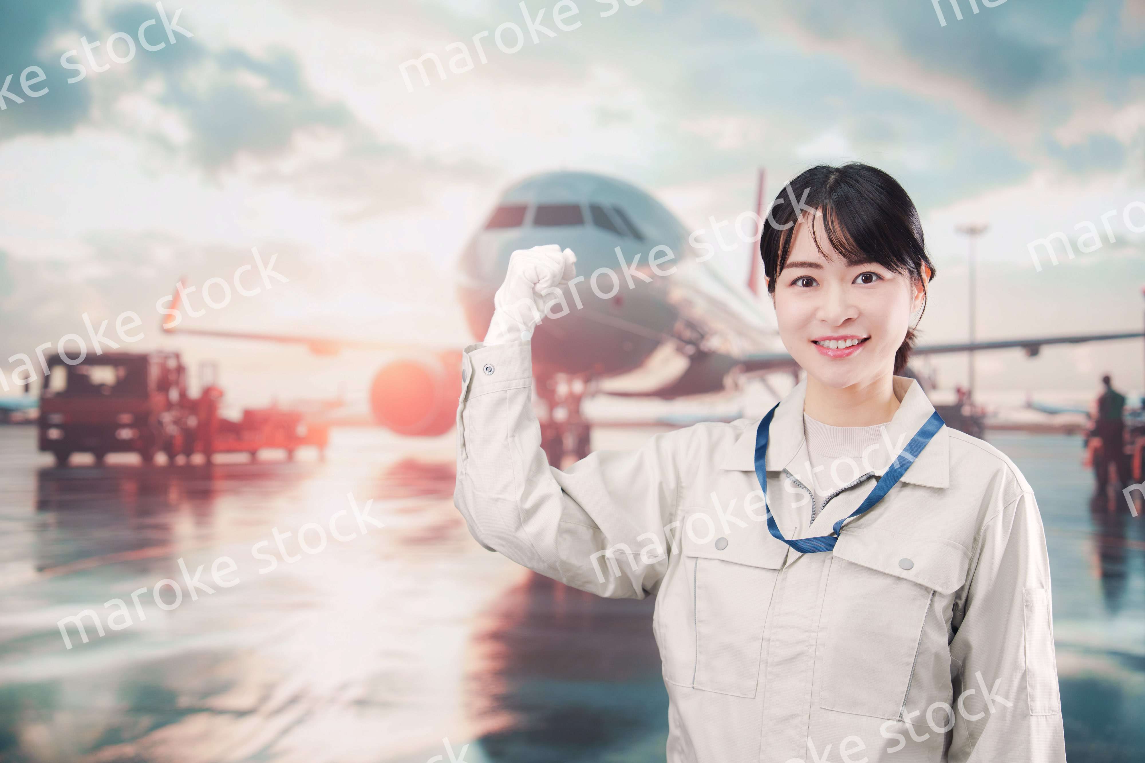 空港で働く作業着姿のエンジニアの女性