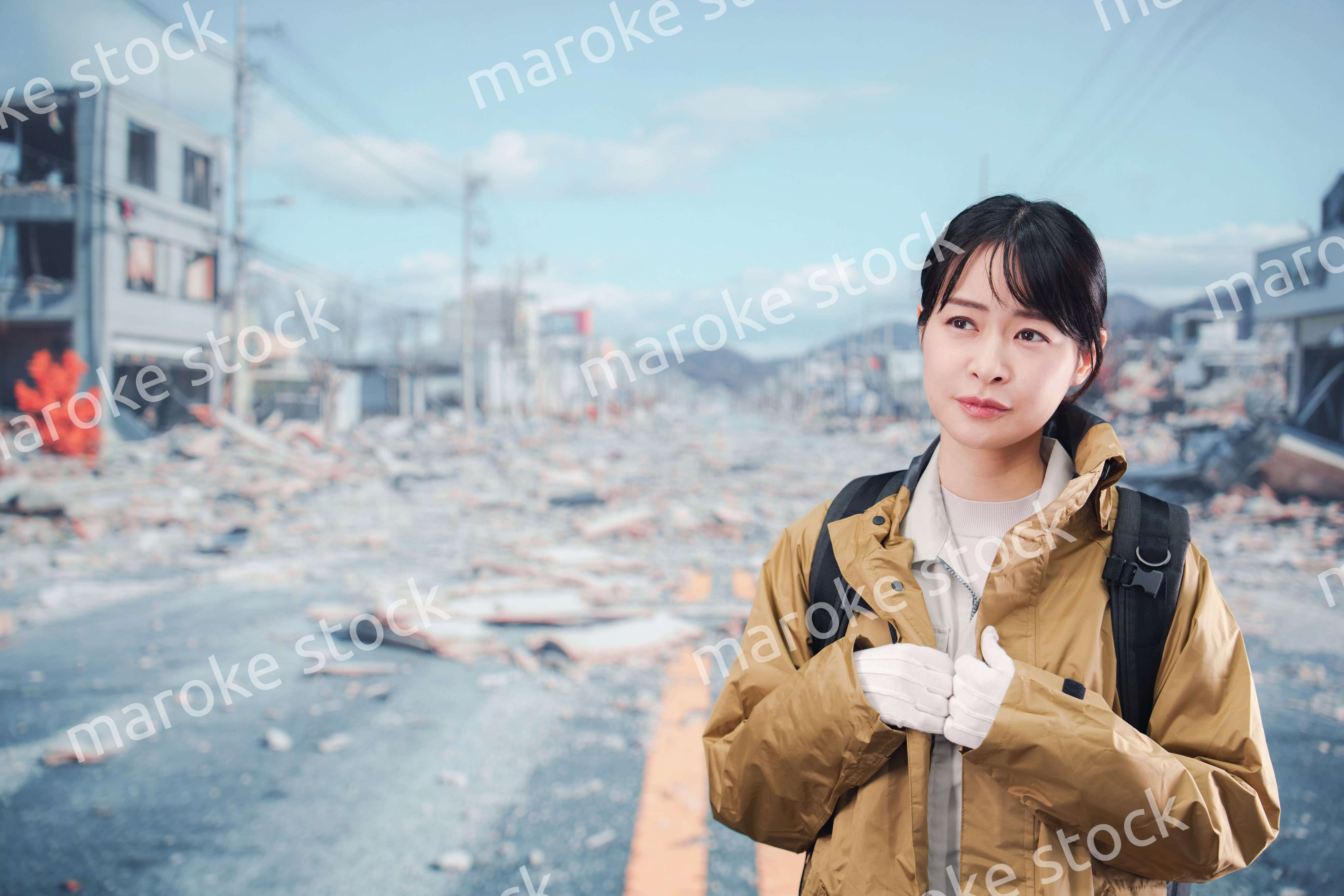 災害で被災し避難をする女性