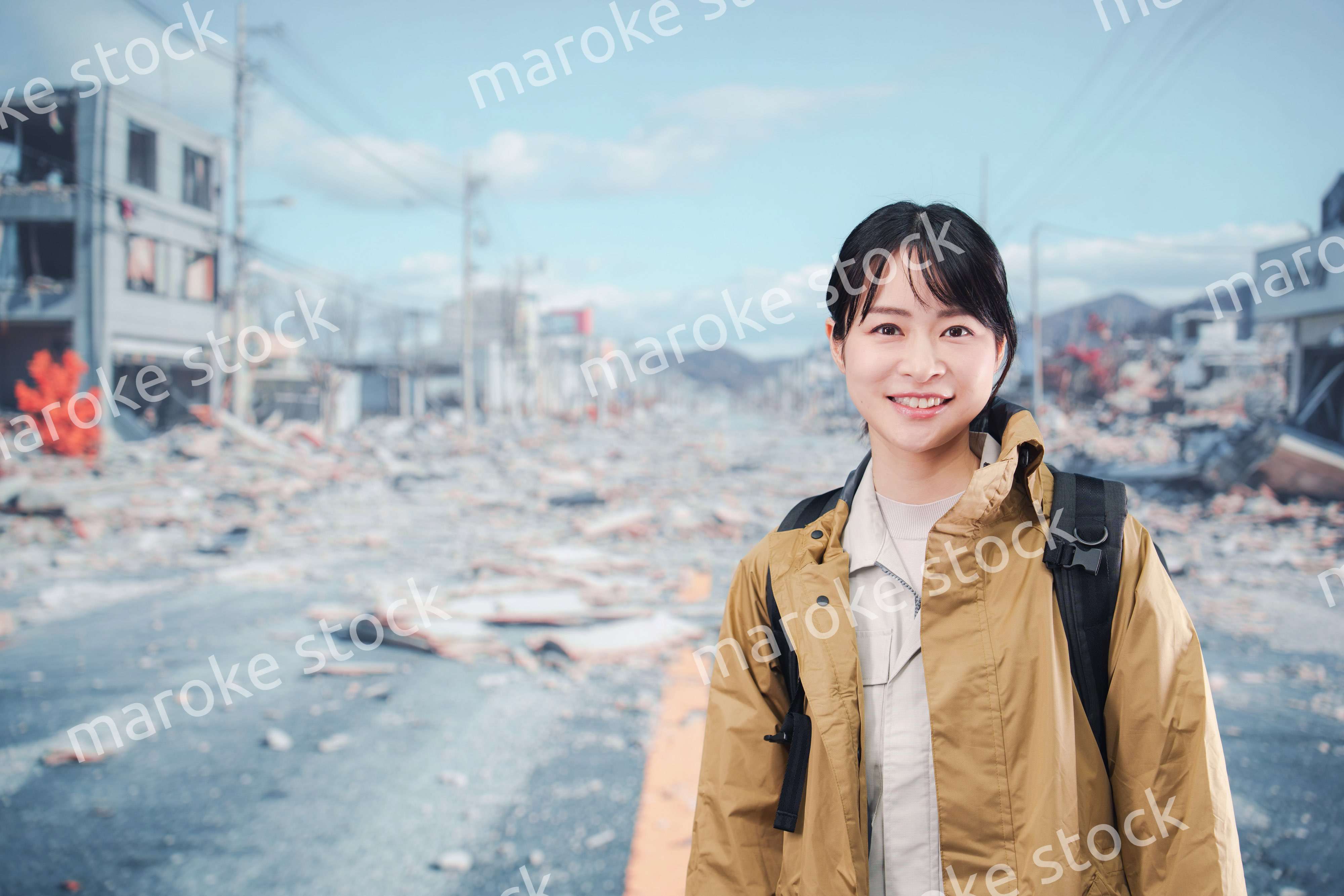 災害で被災し避難をする女性