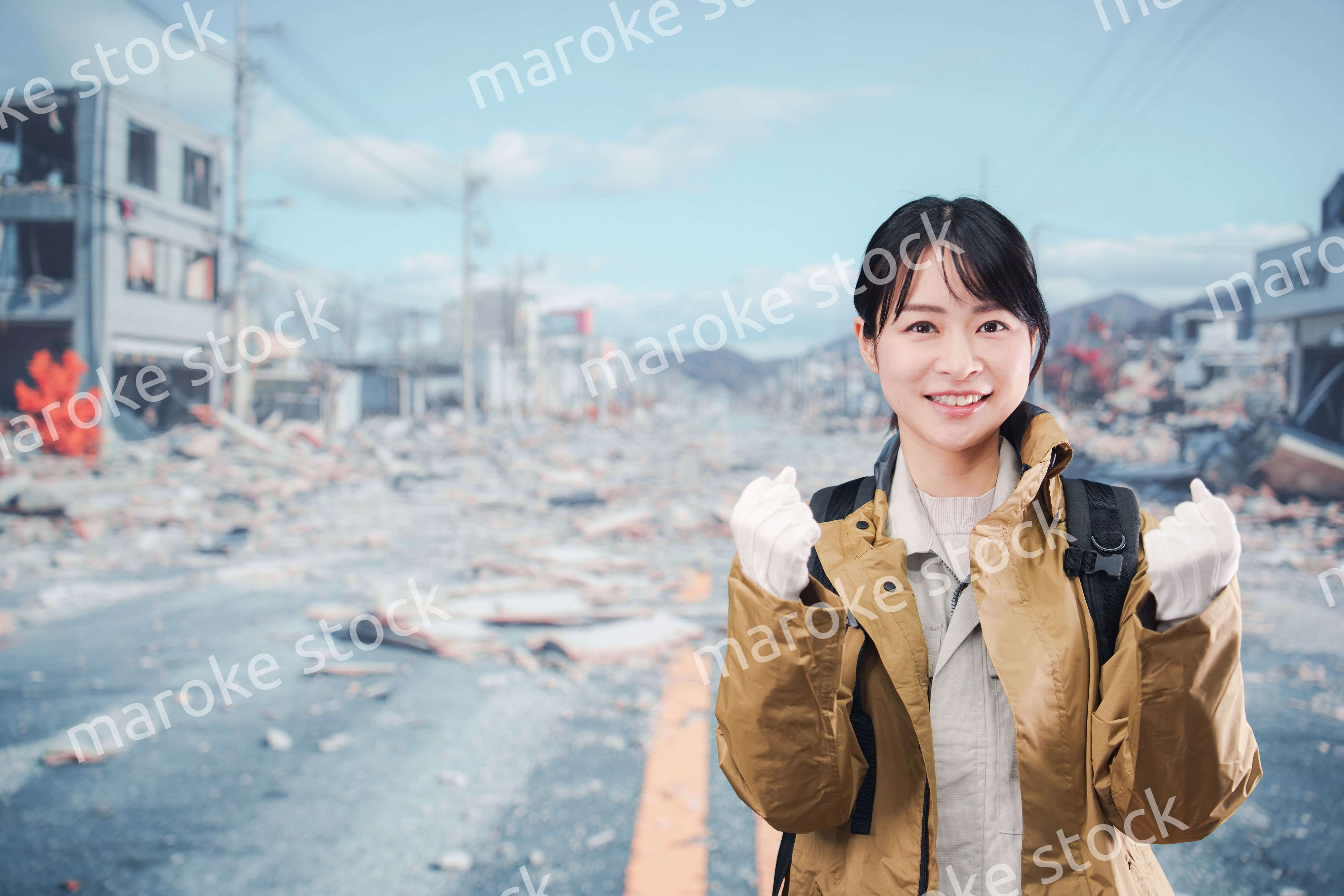 災害で被災し避難をする女性