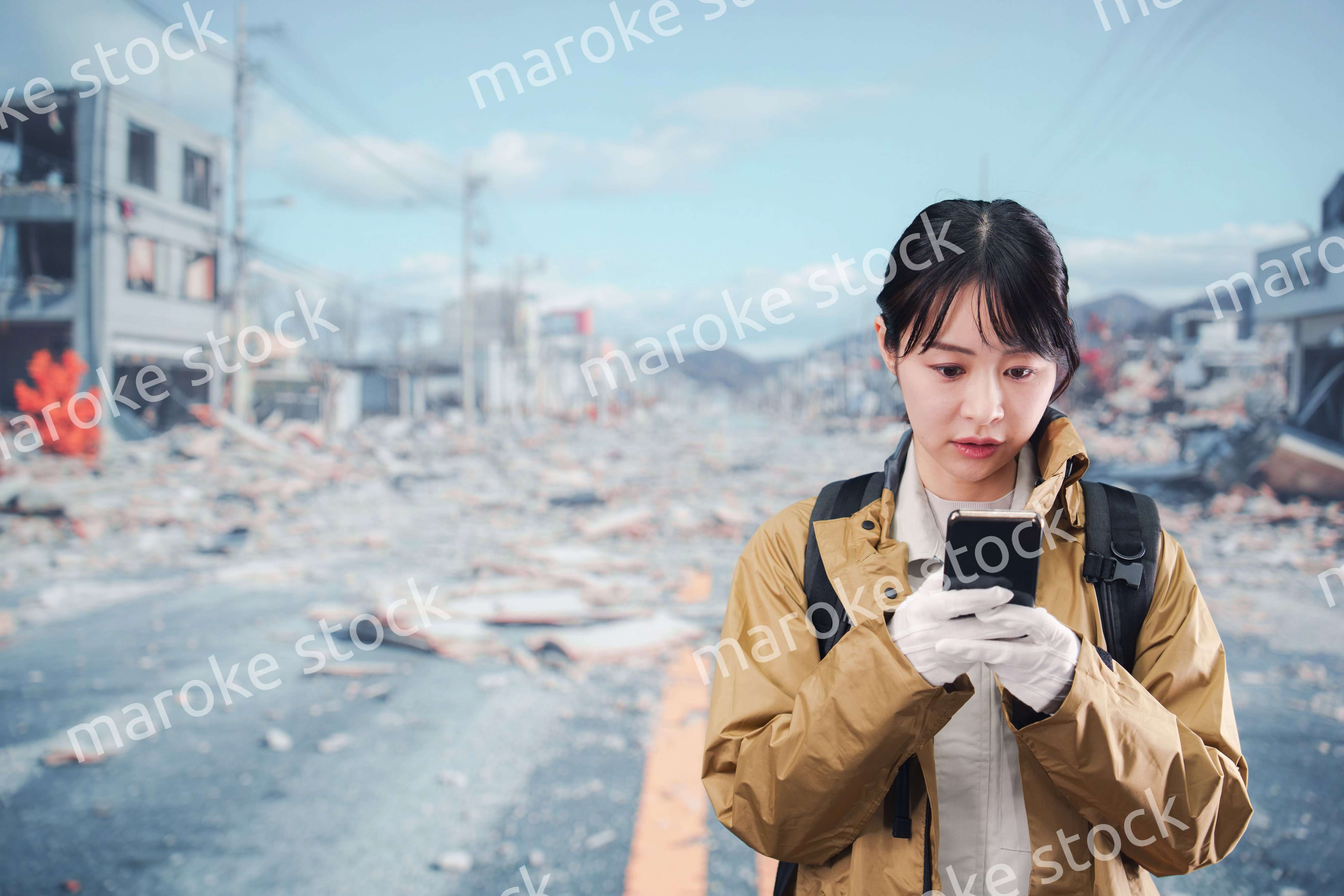 災害で被災し避難をする女性