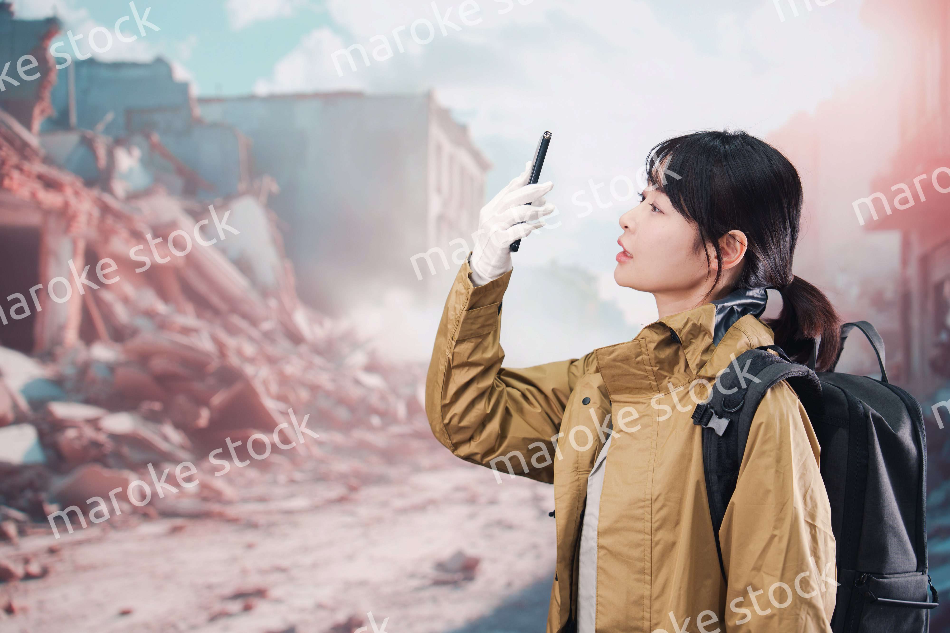 災害で被災し携帯電話が繋がらずに困る女性