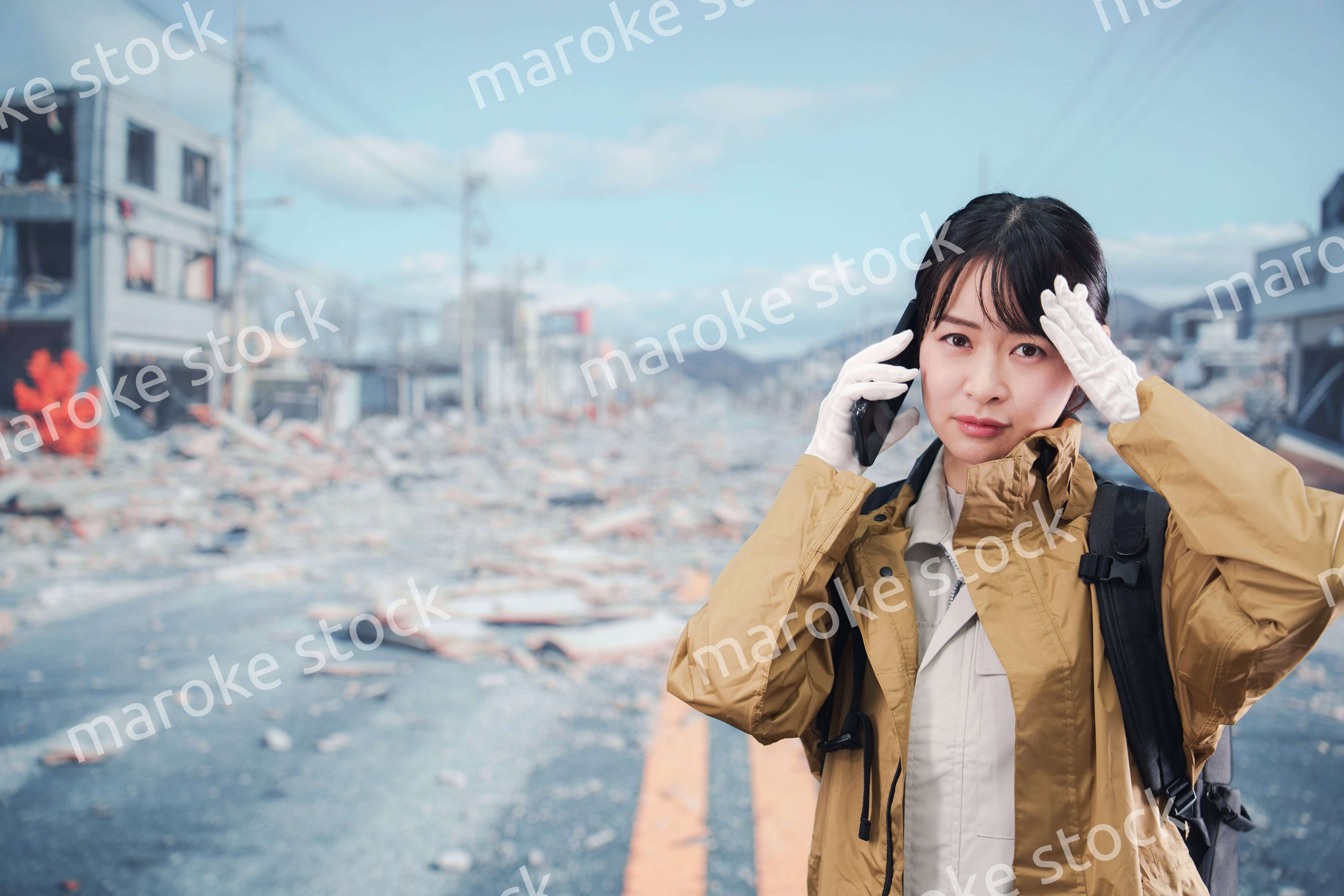 災害で被災し避難をする女性