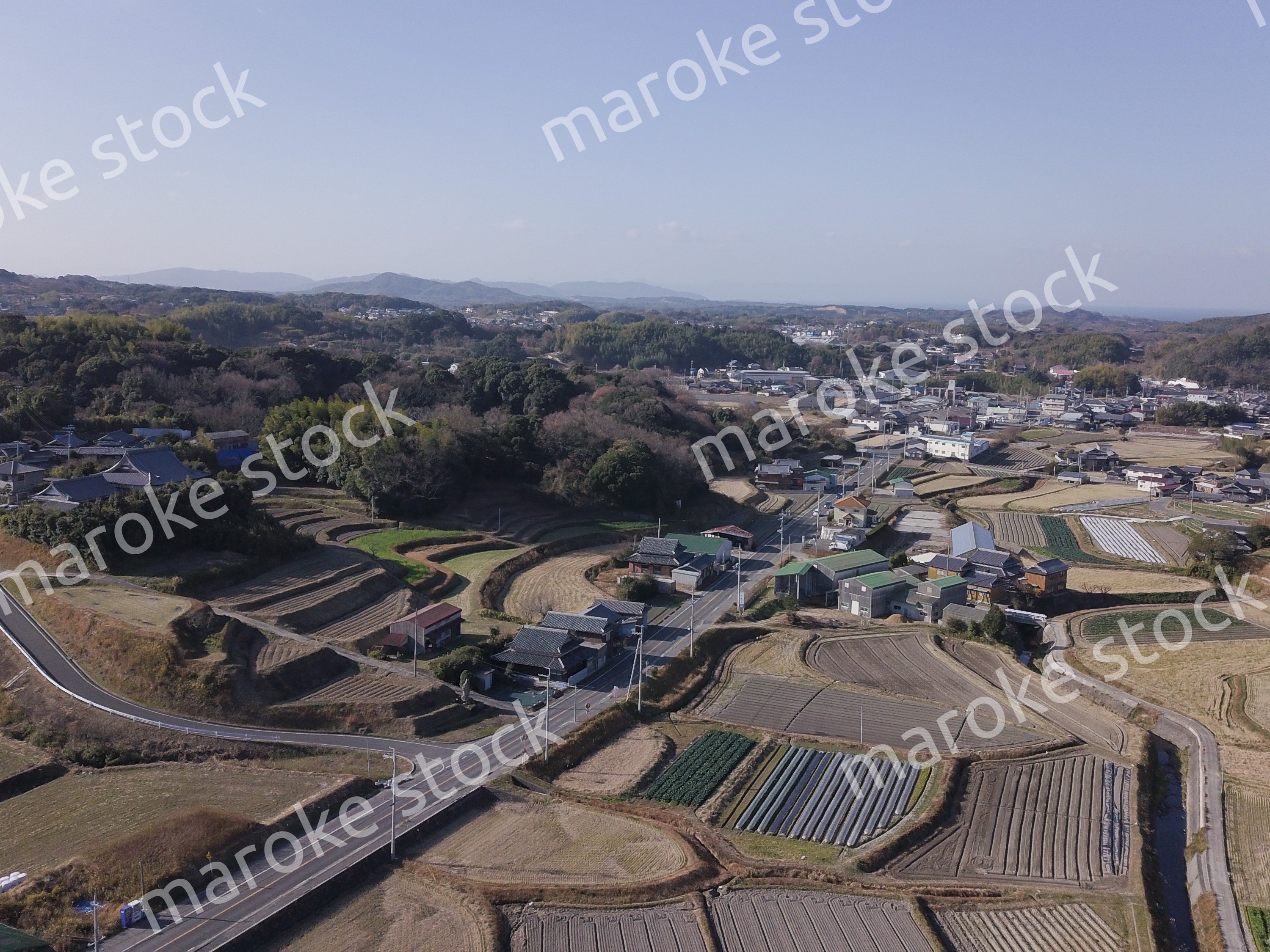日本の田園風景ドローン撮影・淡路島