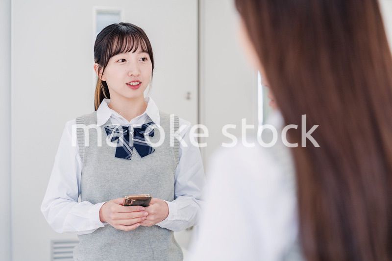 留学生と翻訳アプリでコミュニケーションを取る高校生