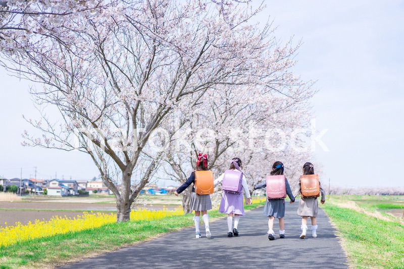 ランドセルを背負って登校する小学生たち
