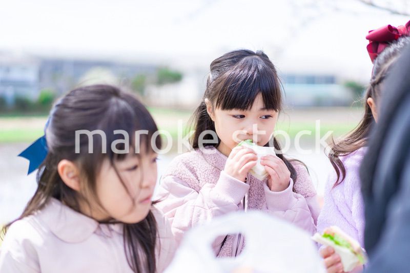 お外でピクニックをする女の子