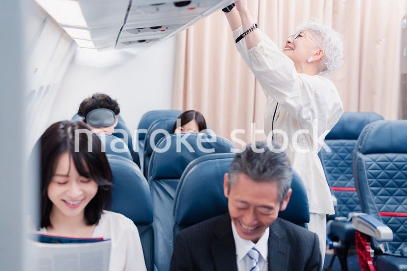 機内持ち込みの荷物を取り出す乗客