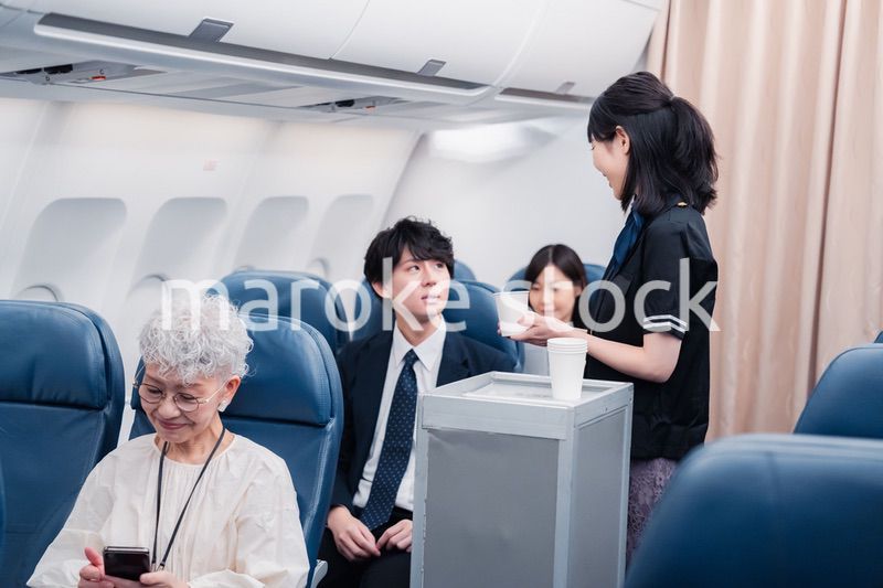 機内で飲み物の提供をするキャビンアテンダント