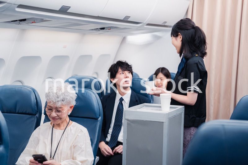 機内で飲み物の提供をするキャビンアテンダント