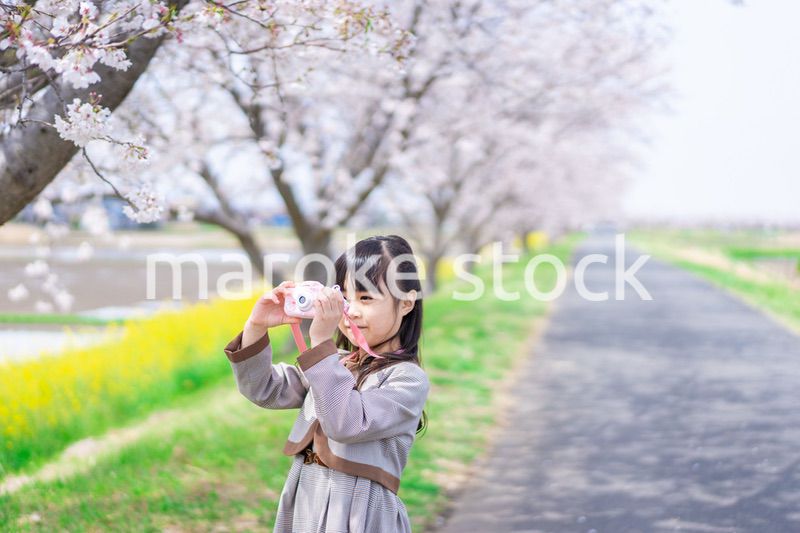 カメラで写真を撮る小学生