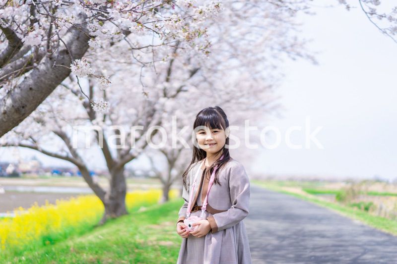 カメラで写真を撮る小学生