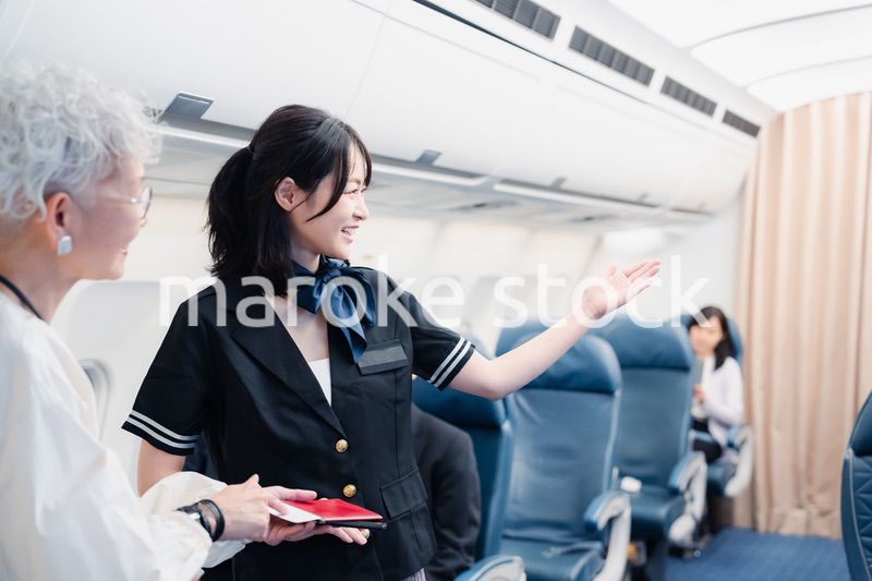 乗客に座席の案内をするキャビンアテンダント
