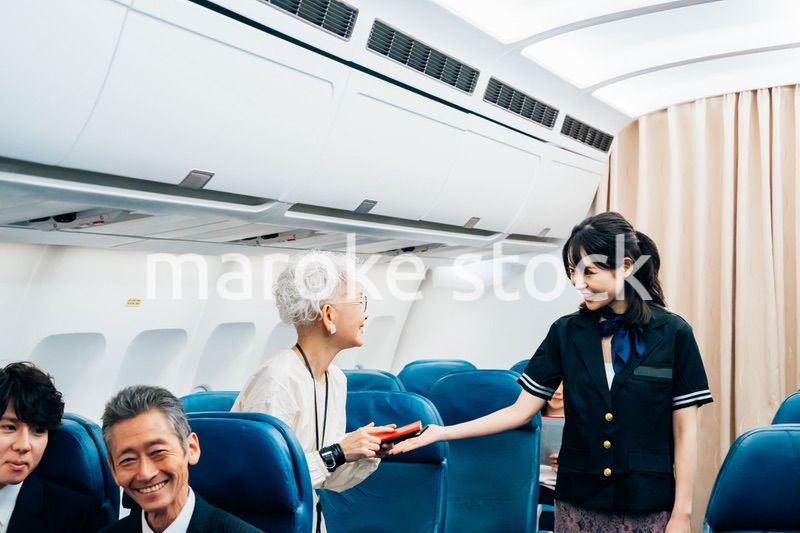 機内で働くキャビンアテンダント
