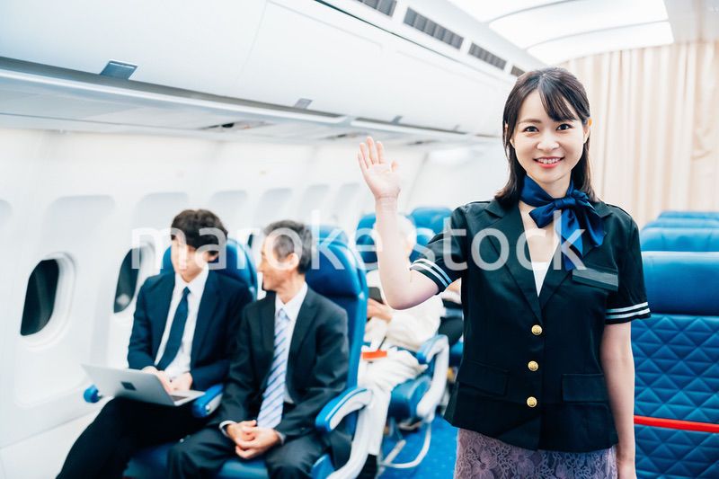 機内で働くキャビンアテンダント