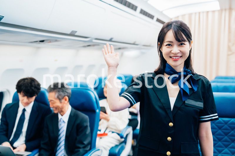 機内で働くキャビンアテンダント