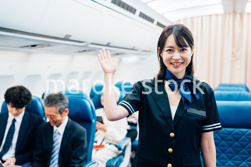 機内で働くキャビンアテンダント