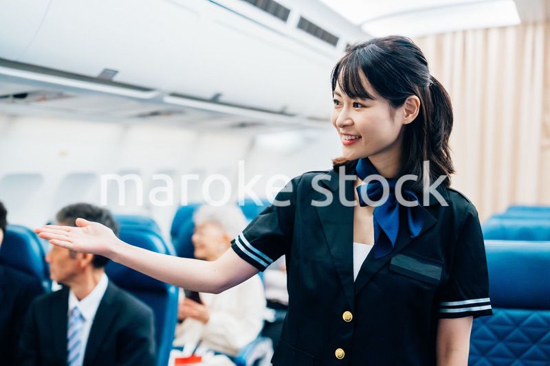 機内で働くキャビンアテンダント