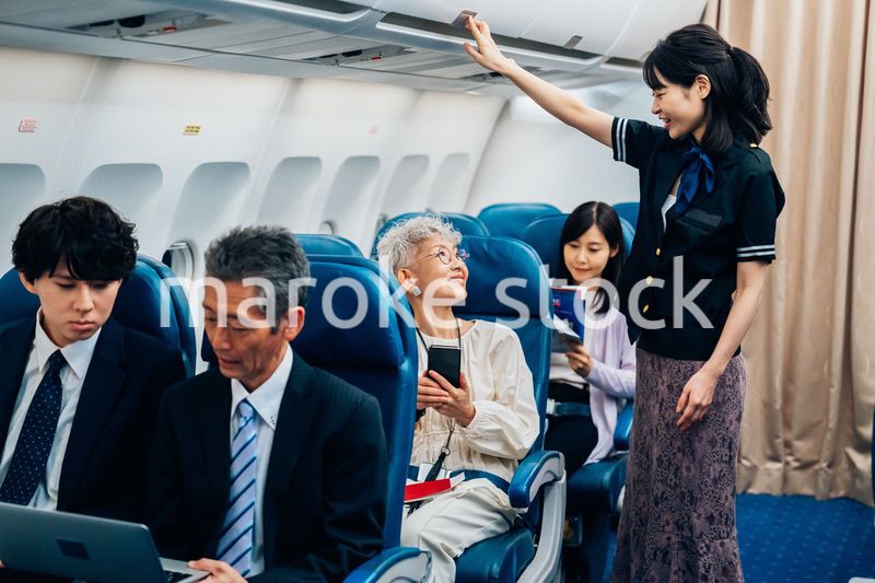 機内で働くキャビンアテンダント