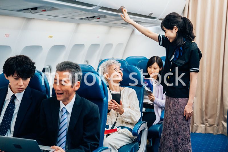 機内で働くキャビンアテンダント