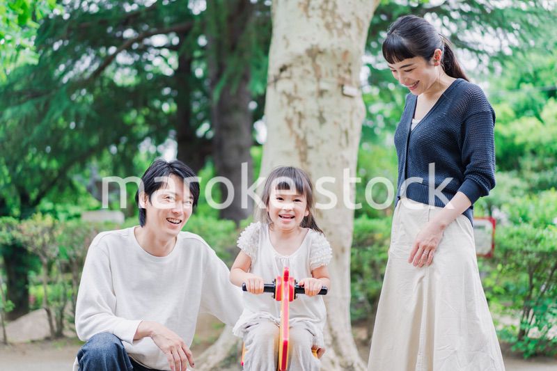 公園で仲良く遊ぶ親子