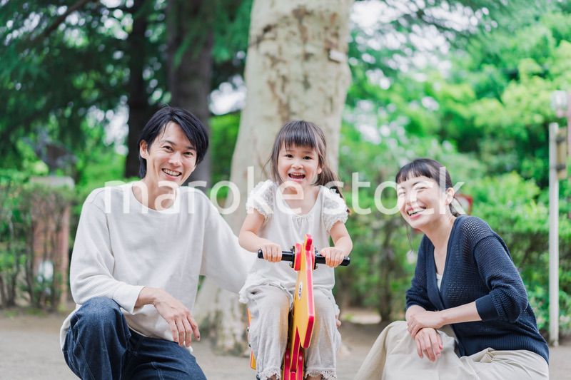 公園で仲良く遊ぶ親子