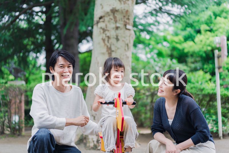 公園で仲良く遊ぶ親子