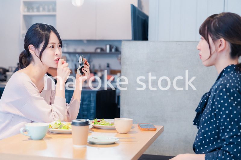 カフェでランチを食べる若い二人の女性