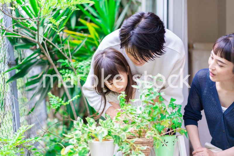 子供と一緒にガーデニングをする家族