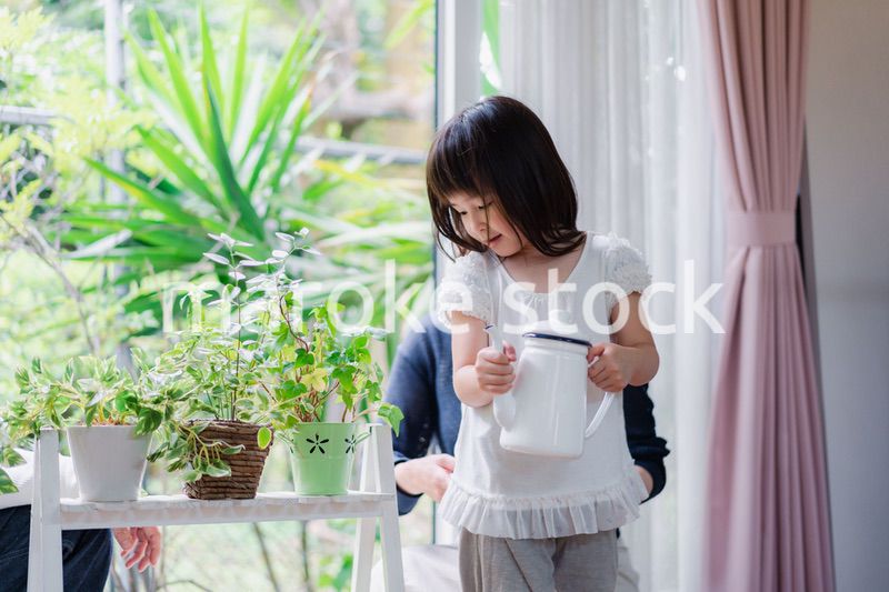 子供と一緒にガーデニングをする家族