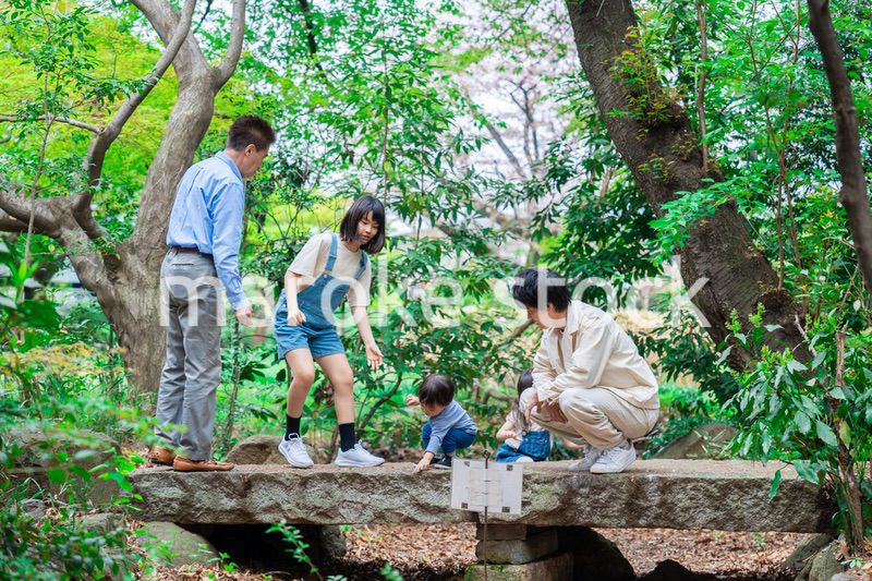 おじいちゃんと一緒に遊ぶ家族