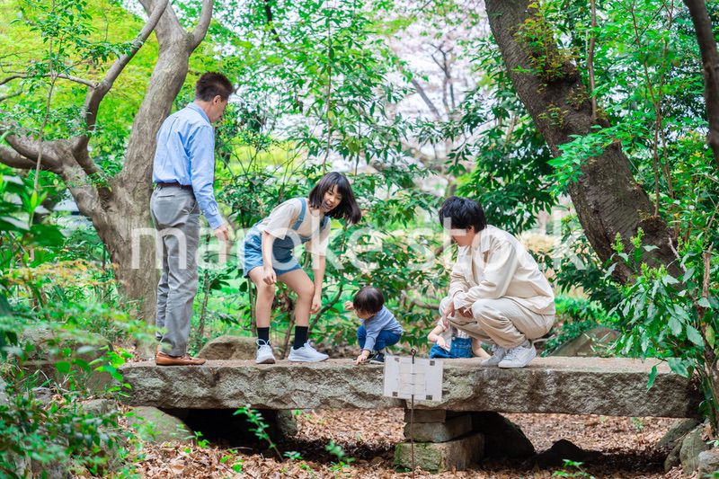 おじいちゃんと一緒に遊ぶ家族