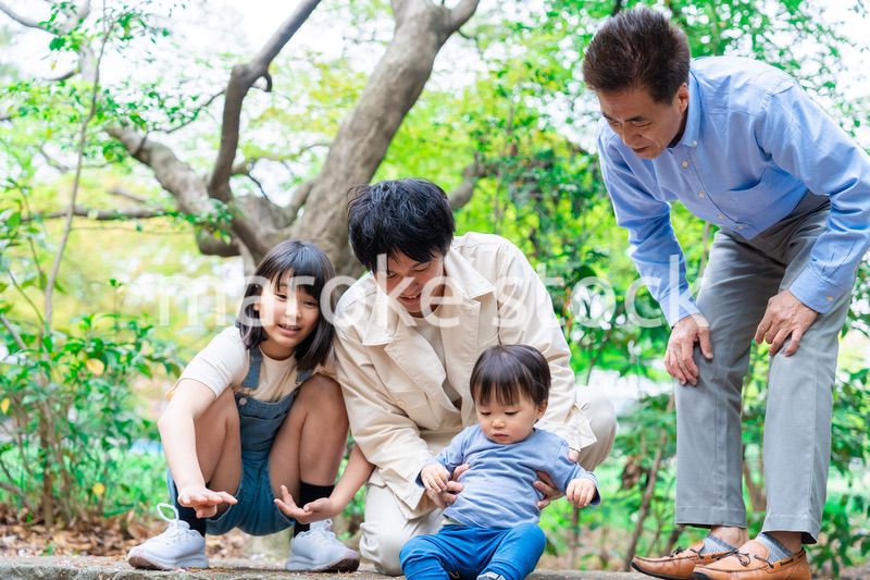 おじいちゃんと一緒に遊ぶ家族