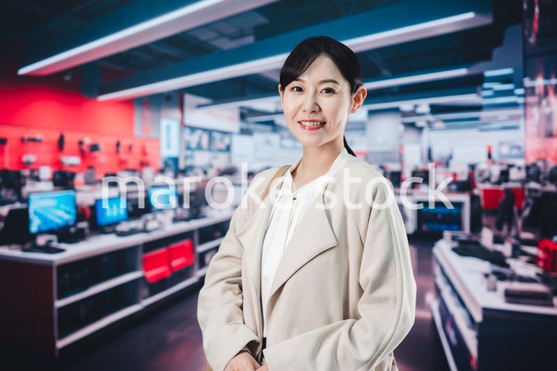 家電量販店で買い物をする女性