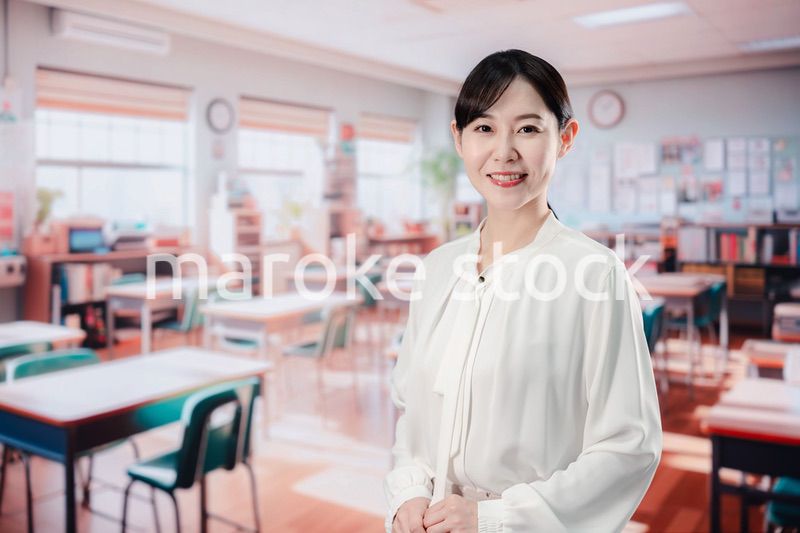 教室で仕事をする教師の女性