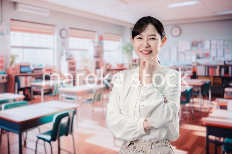 教室で仕事をする教師の女性