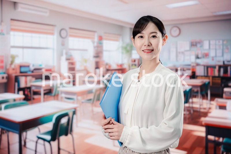 教室で仕事をする教師の女性