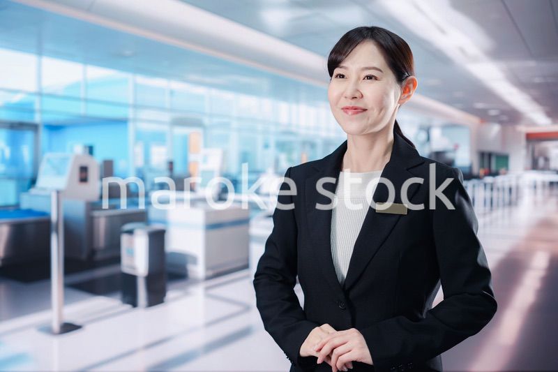 空港のターミナルで案内をするスタッフ