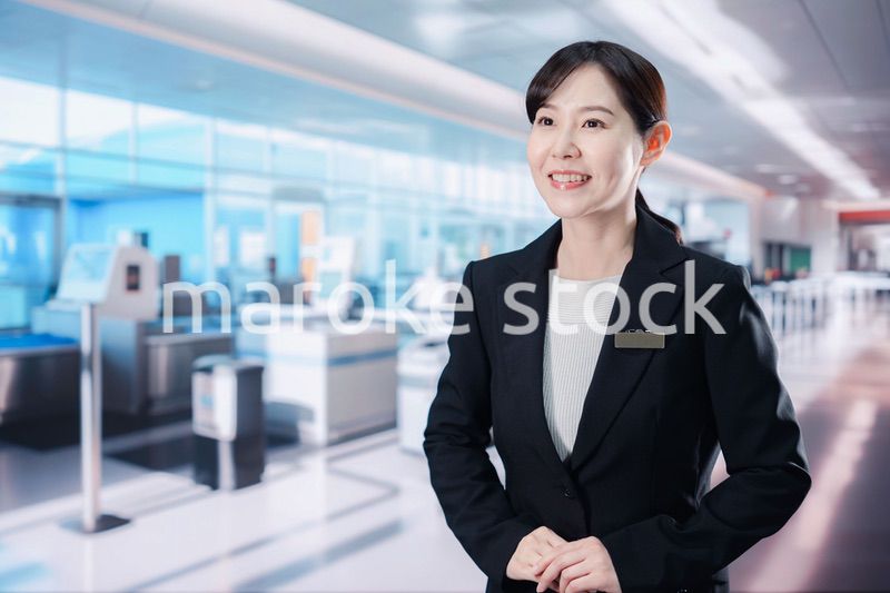 空港のターミナルで案内をするスタッフ