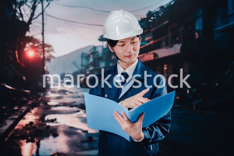 被災地の調査をする調査員